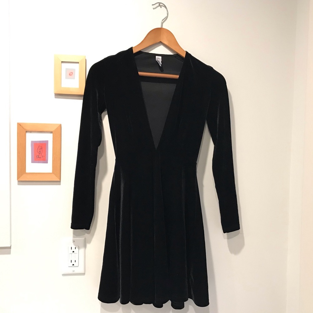 American Apparel Black Long Sleeve Deep V Neck Dress